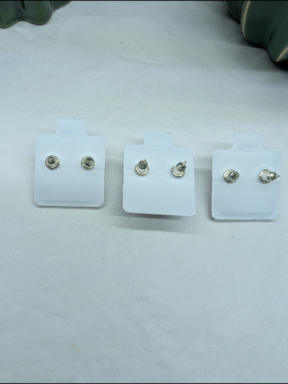 Cubic Zirconia Square Round Set Of 3 Stud Earrings - Red, Blue, White NWT - Picture 2 of 2